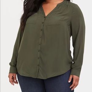 Torrid Harper Button Down Blouse Size 1 Olive Green